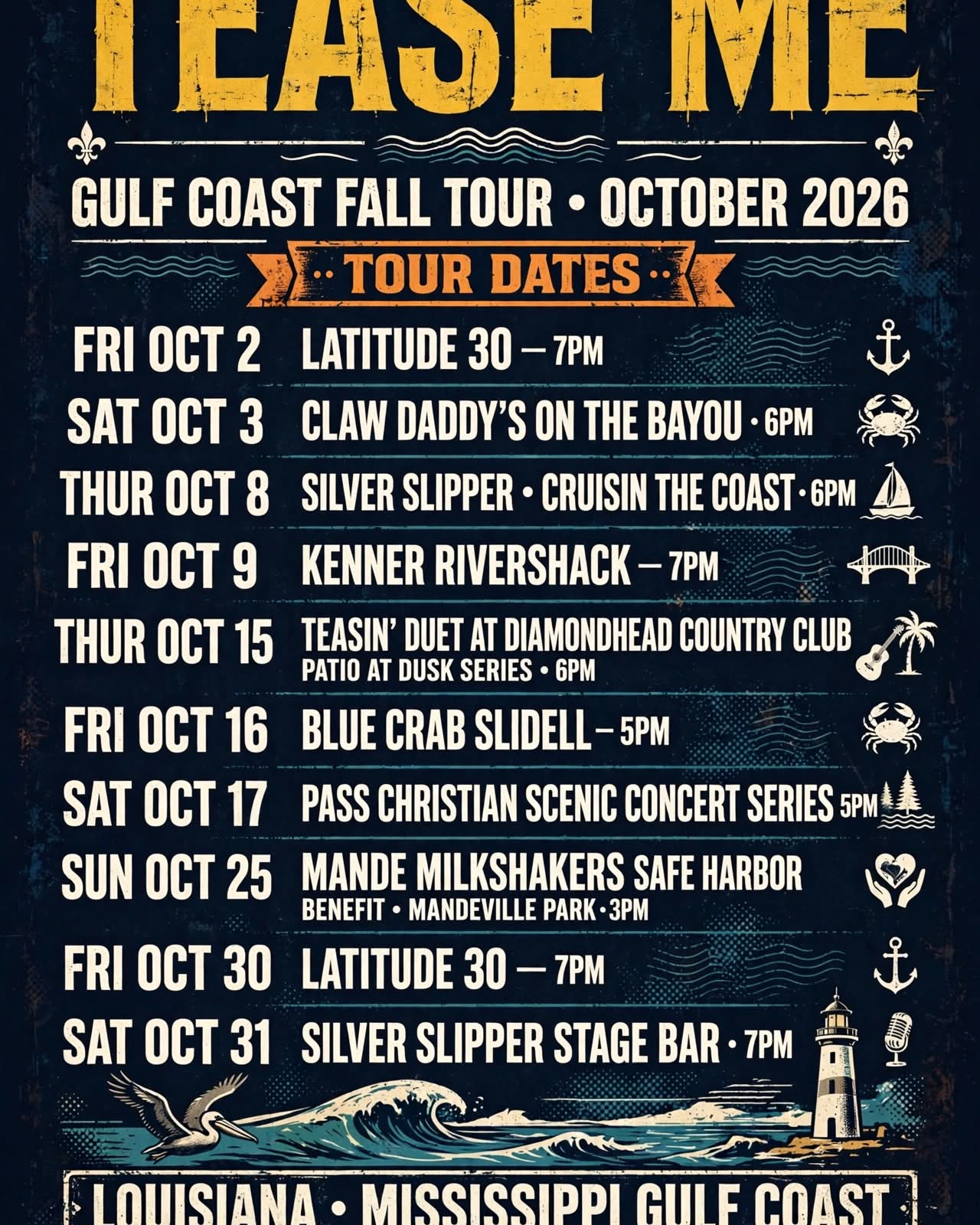 Flyer for TEASE ME band at Latitude 30